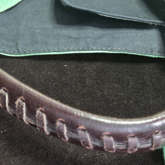 Tano Mint Green Leather Hobo Bag Tassel Whipstitch Handle Boho Slouchy - Picture 9 of 16